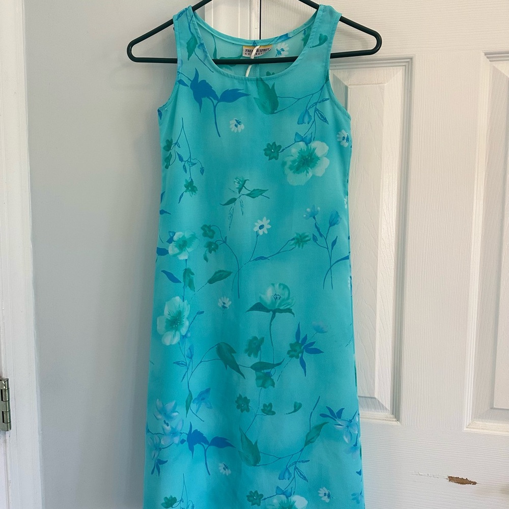 Floral Blue Sleeveless Dress (Kids)